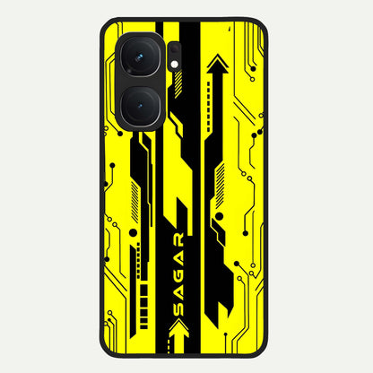  Electric Pulse CYBERPUNK Custom Name Glass Case For iQOO Neo 9 Pro back cover – full design glossy printed glass finish