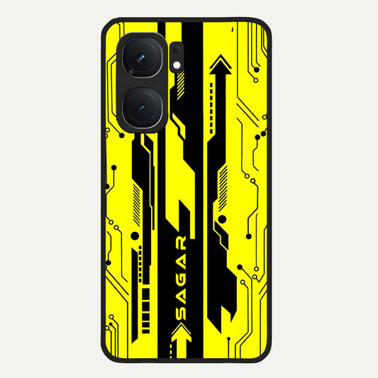  Electric Pulse CYBERPUNK Custom Name Glass Case For iQOO Neo 9 Pro back cover – full design glossy printed glass finish