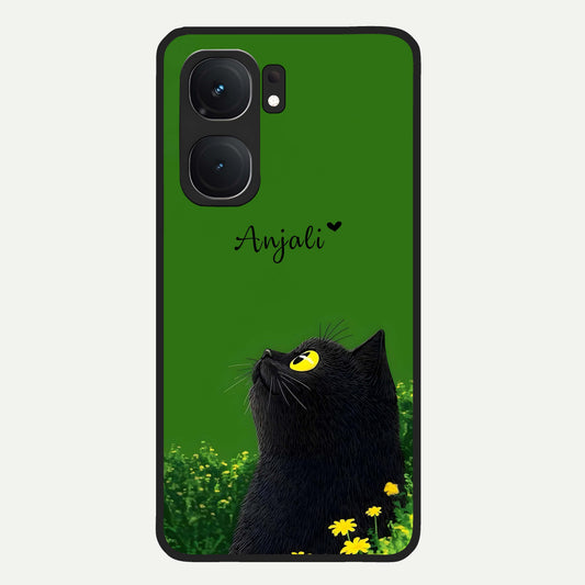  Emerald Cat Custom Name Glass Case For iQOO Neo 9 Pro back cover – full design glossy printed glass finish