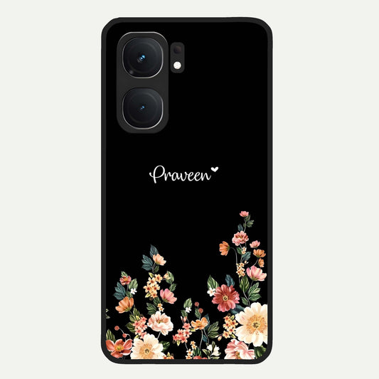  Floral Design Personalized Custom Name Glass Case For iQOO Neo 9 Pro back cover – full design glossy printed glass finish