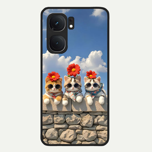  Floral Kitty Squad Glass Case For iQOO Neo 9 Pro back cover – full design glossy printed glass finish