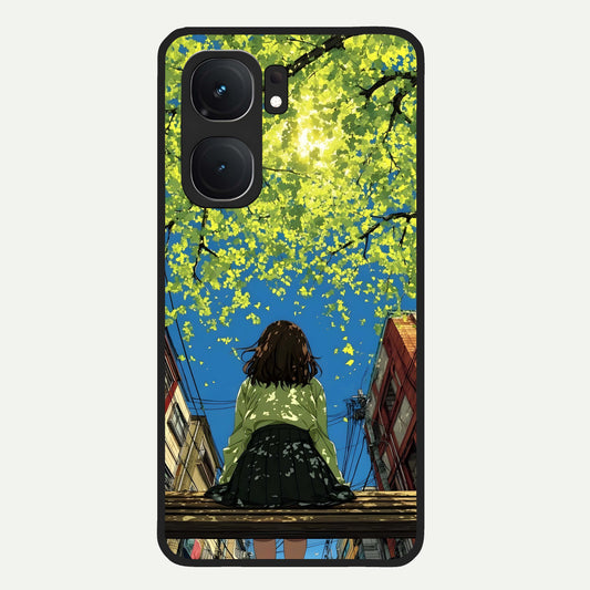  Golden Leaves Glow Glass Case For iQOO Neo 9 Pro back cover – full design glossy printed glass finish