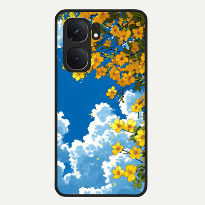  Golden Petal Sky Glass Case For iQOO Neo 9 Pro back cover – full design glossy printed glass finish