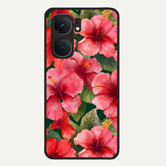  Hibiscus Pattern Glass Case For iQOO Neo 9 Pro back cover – full design glossy printed glass finish
