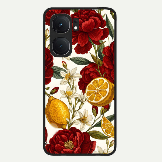  Lemon Rose Charm Glass Case For iQOO Neo 9 Pro back cover – full design glossy printed glass finish