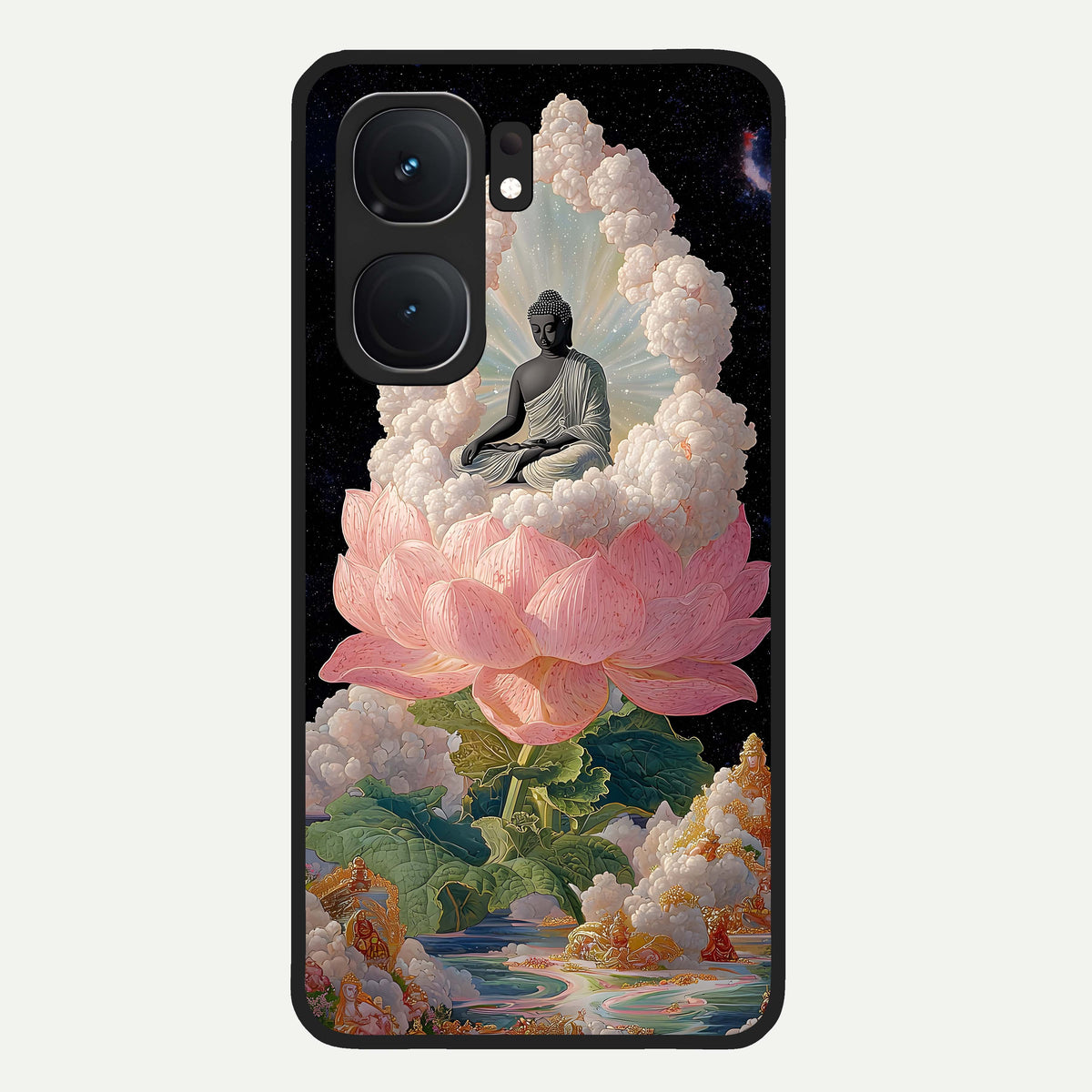  Lotus Divine Peace Glass Case For iQOO Neo 9 Pro back cover – full design glossy printed glass finish