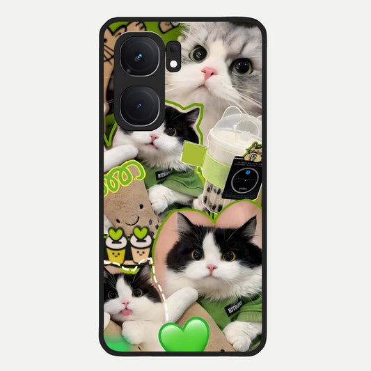  Matcha Cats Mood Glass Case For iQOO Neo 9 Pro back cover – full design glossy printed glass finish