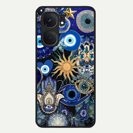  Mystic Blue Evil Eye Glass Case For iQOO Neo 9 Pro back cover – full design glossy printed glass finish