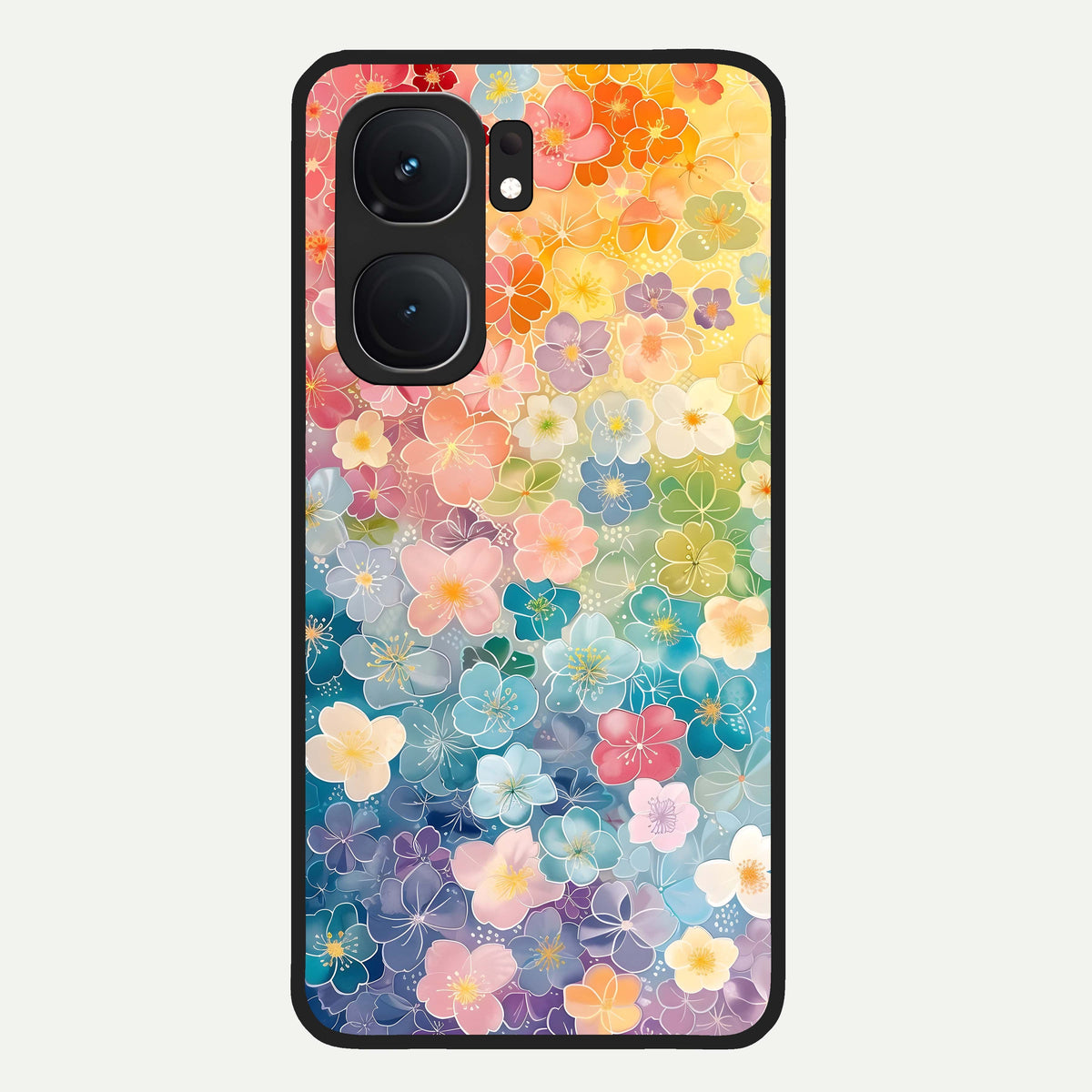  Rainbow Blossom Burst Glass Case For iQOO Neo 9 Pro back cover – full design glossy printed glass finish