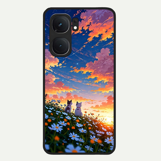  Two Cats Friends Glass Case For iQOO Neo 9 Pro back cover – full design glossy printed glass finish