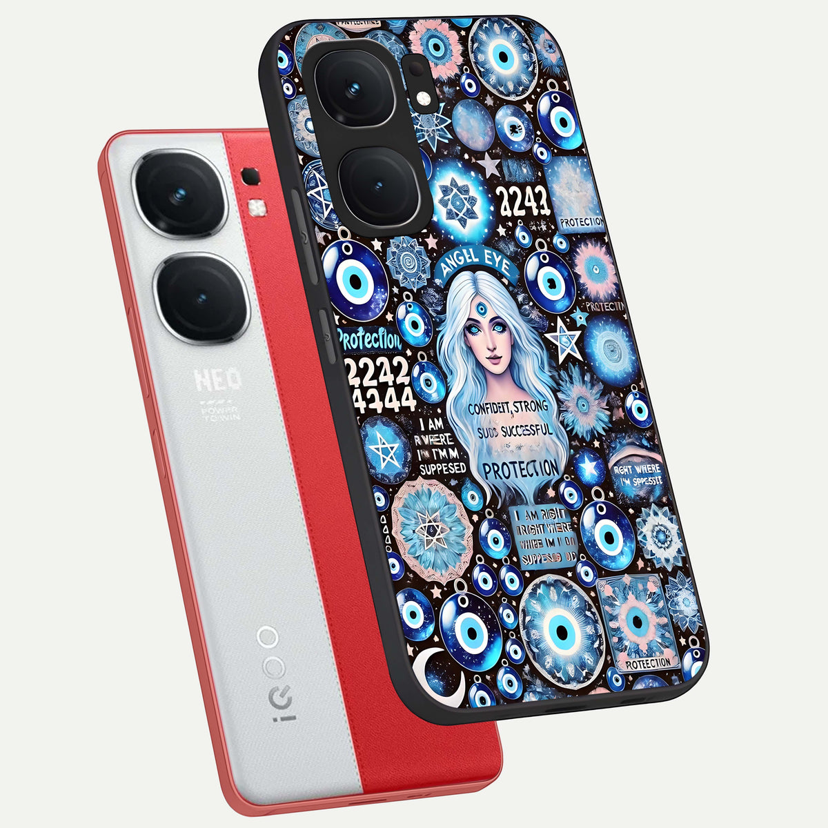  Angel Aura Shield phone case For iQOO Neo 9 Pro showing premium glass back cover with detailed artwork