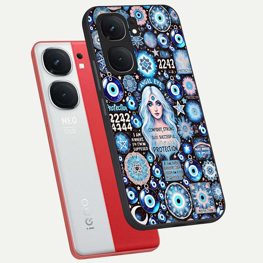  Angel Aura Shield phone case For iQOO Neo 9 Pro showing premium glass back cover with detailed artwork