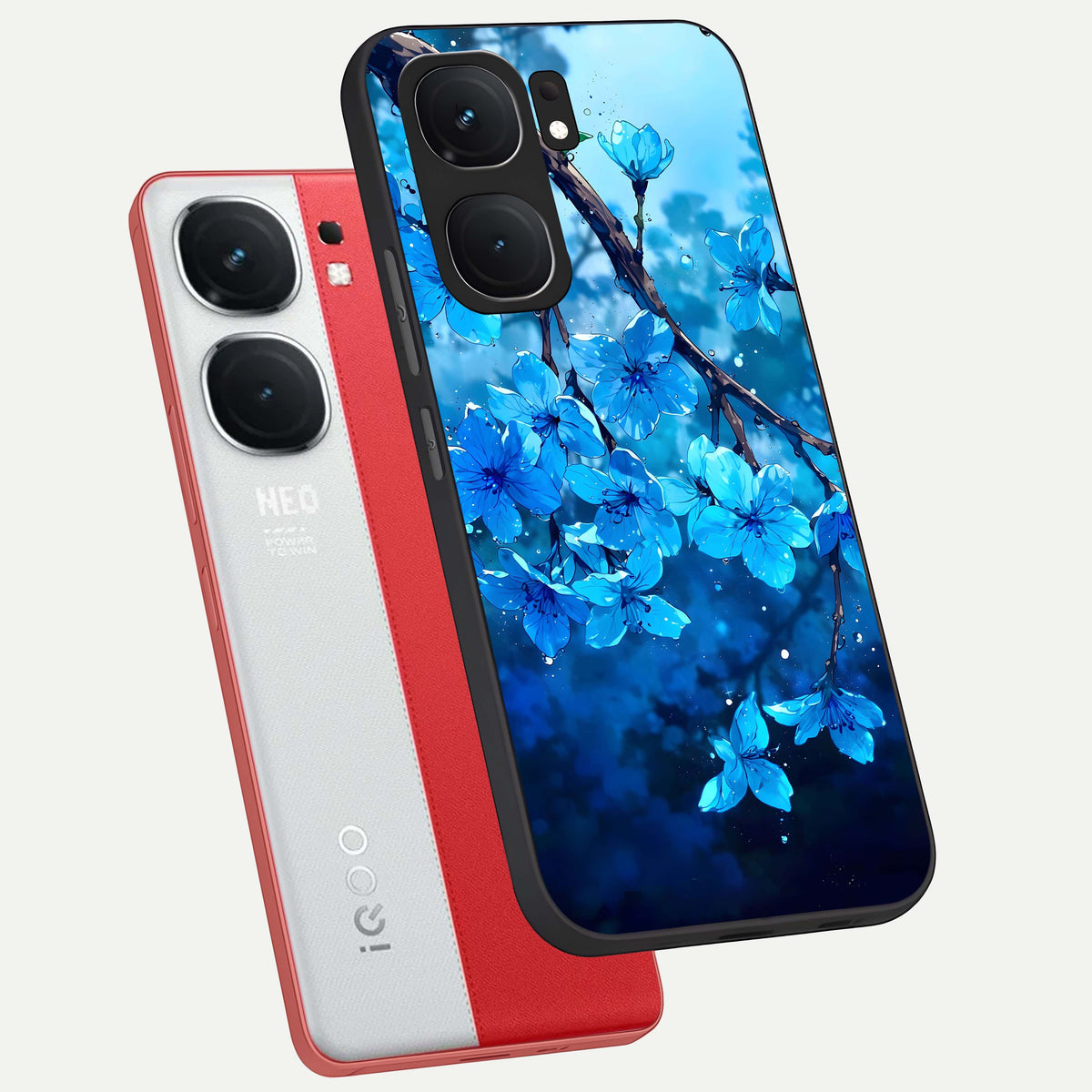  Blue Blossoms Branch phone case For iQOO Neo 9 Pro showing premium glass back cover with detailed artwork