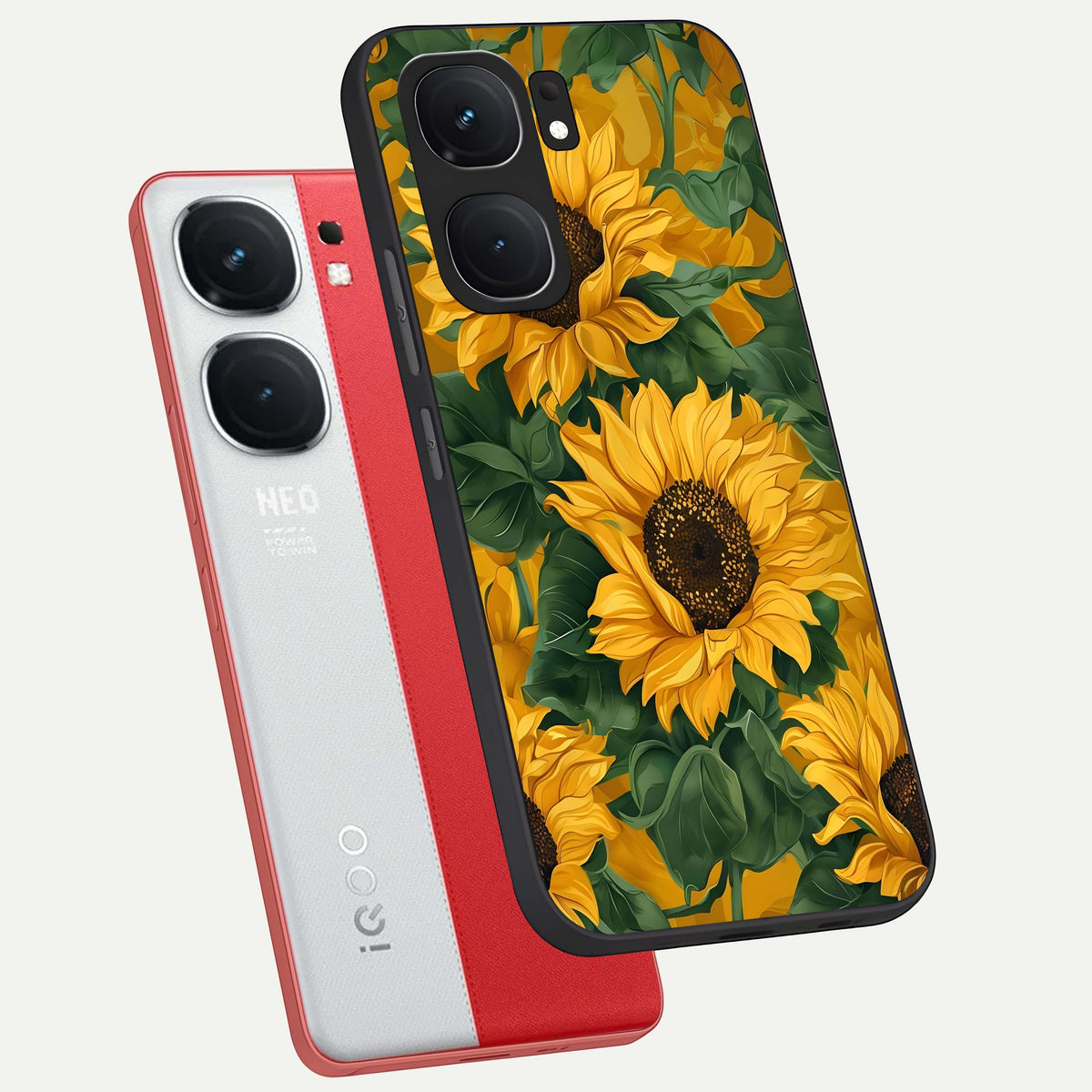  Bright Sunflower Bloom phone case For iQOO Neo 9 Pro showing premium glass back cover with detailed artwork