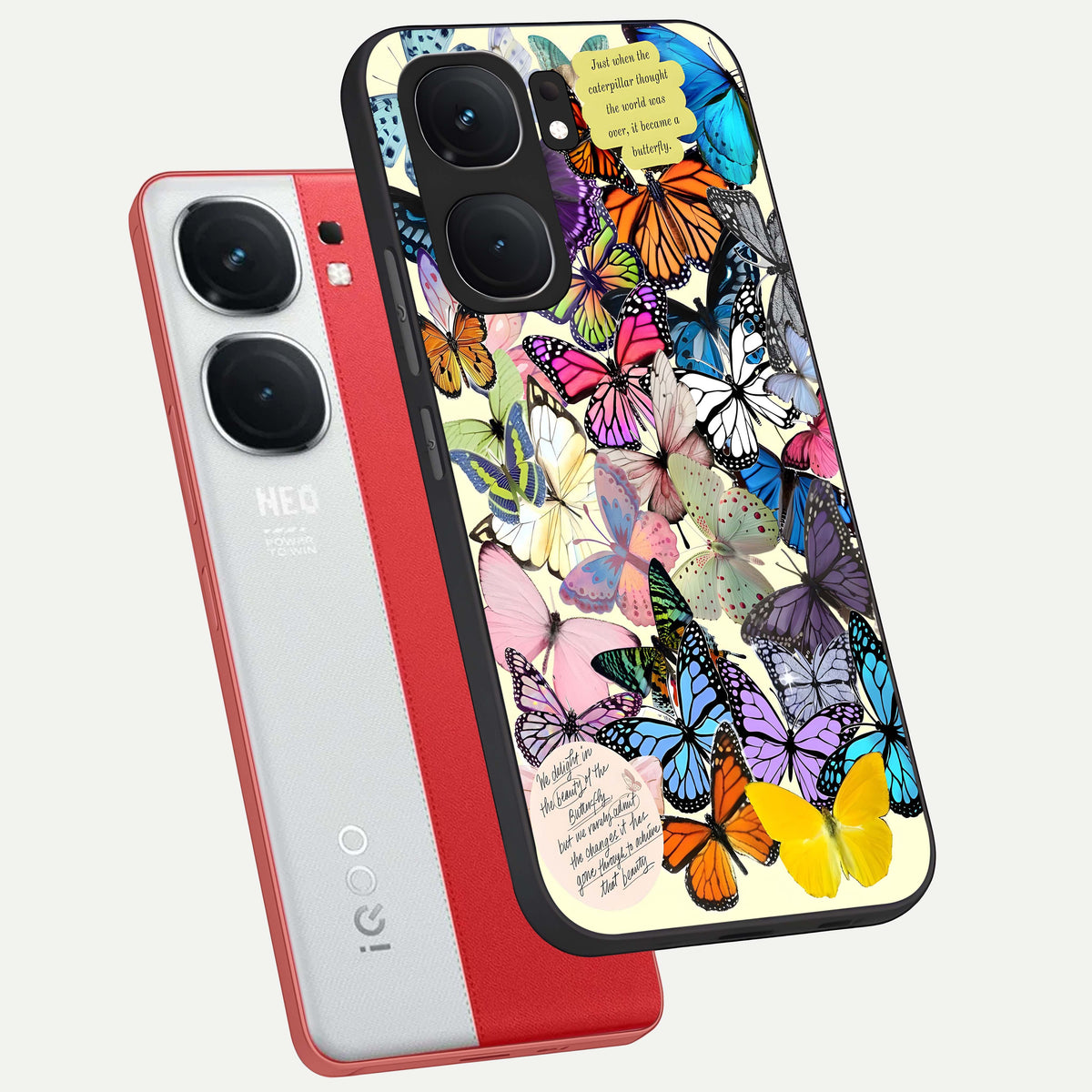  Butterflies Petal Dream phone case For iQOO Neo 9 Pro showing premium glass back cover with detailed artwork