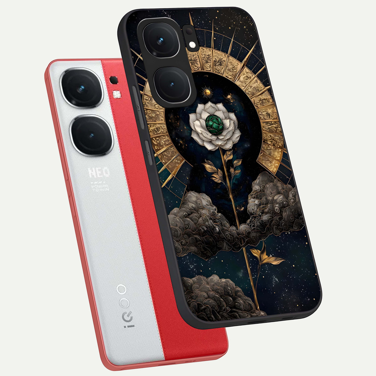  Celestial Lotus Morang phone case For iQOO Neo 9 Pro showing premium glass back cover with detailed artwork