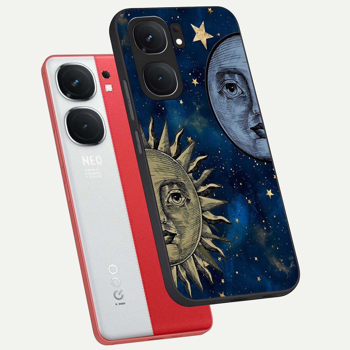  Celestial Moon With Sun phone case For iQOO Neo 9 Pro showing premium glass back cover with detailed artwork