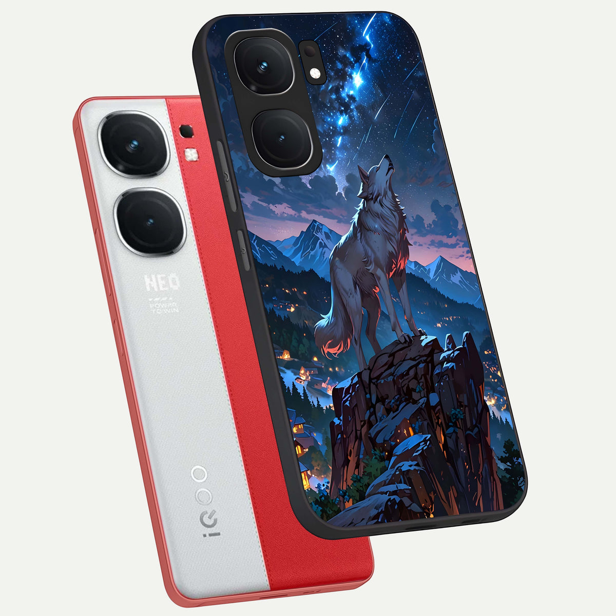  Celestial Wolf Howl phone case For iQOO Neo 9 Pro showing premium glass back cover with detailed artwork