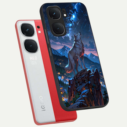  Celestial Wolf Howl phone case For iQOO Neo 9 Pro showing premium glass back cover with detailed artwork