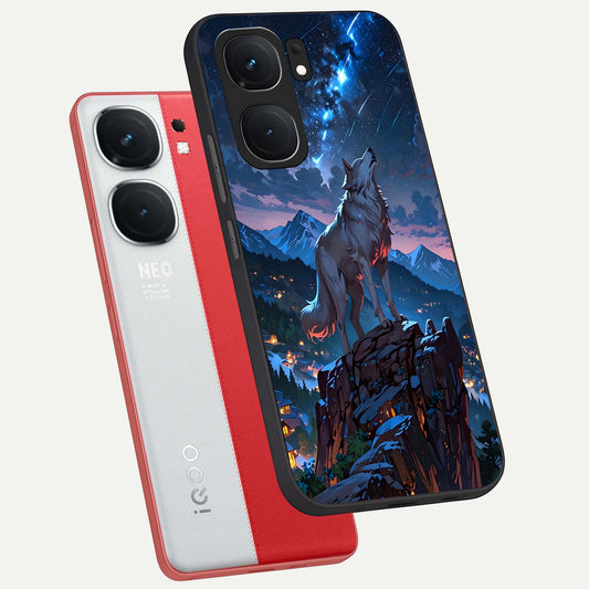  Celestial Wolf Howl phone case For iQOO Neo 9 Pro showing premium glass back cover with detailed artwork