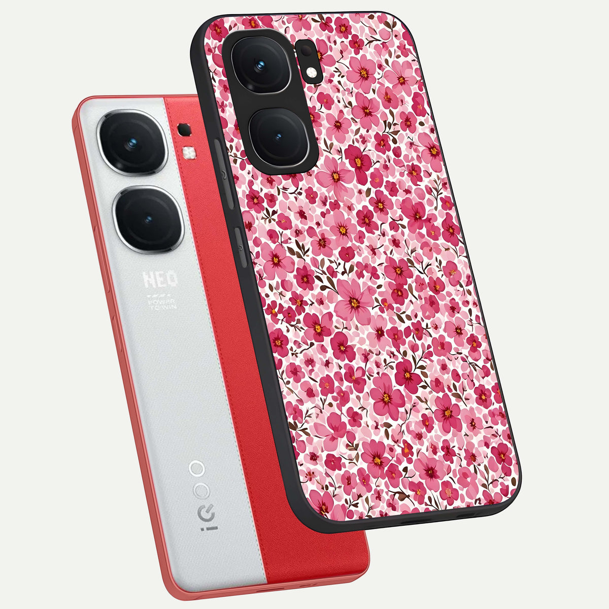  Cherry Blossom Charm phone case For iQOO Neo 9 Pro showing premium glass back cover with detailed artwork