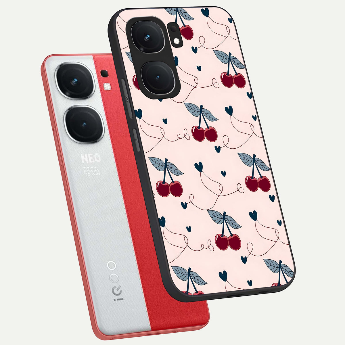  Cherry Heart Line phone case For iQOO Neo 9 Pro showing premium glass back cover with detailed artwork
