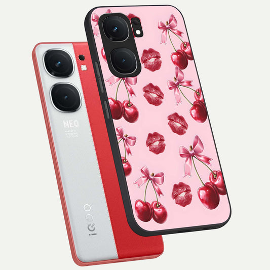  Cherry With Lips phone case For iQOO Neo 9 Pro showing premium glass back cover with detailed artwork
