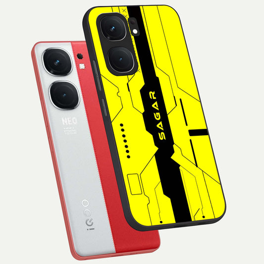  Circuit CYBERPUNK Custom Name phone case For iQOO Neo 9 Pro showing premium glass back cover with detailed artwork