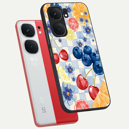  Citrus Bloom Joy phone case For iQOO Neo 9 Pro showing premium glass back cover with detailed artwork