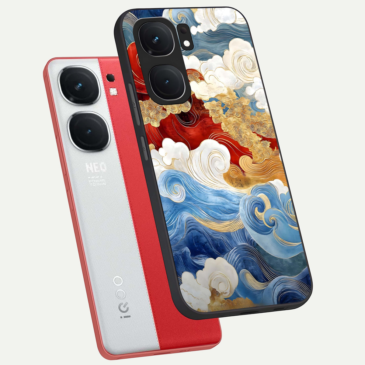  Colored Waves phone case For iQOO Neo 9 Pro showing premium glass back cover with detailed artwork