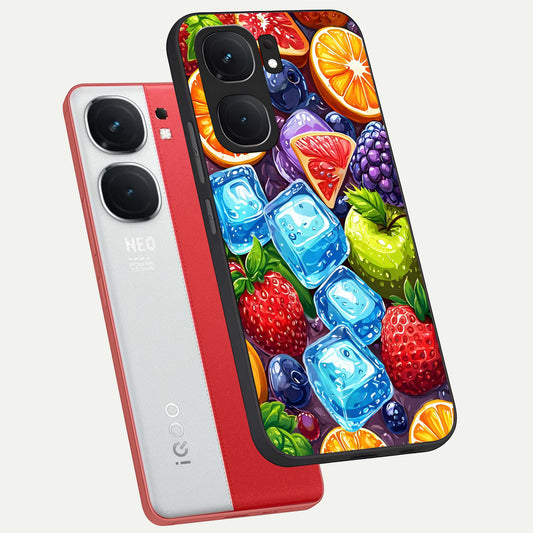  Colorful Fruits with Ice phone case For iQOO Neo 9 Pro showing premium glass back cover with detailed artwork