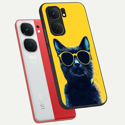 Cool Cat Vibes phone case For iQOO Neo 9 Pro showing premium glass back cover with detailed artwork