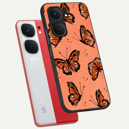  Coral Wing Butterfly phone case For iQOO Neo 9 Pro showing premium glass back cover with detailed artwork