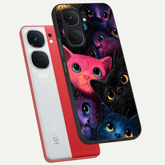  Cosmic Cats Dreams phone case For iQOO Neo 9 Pro showing premium glass back cover with detailed artwork