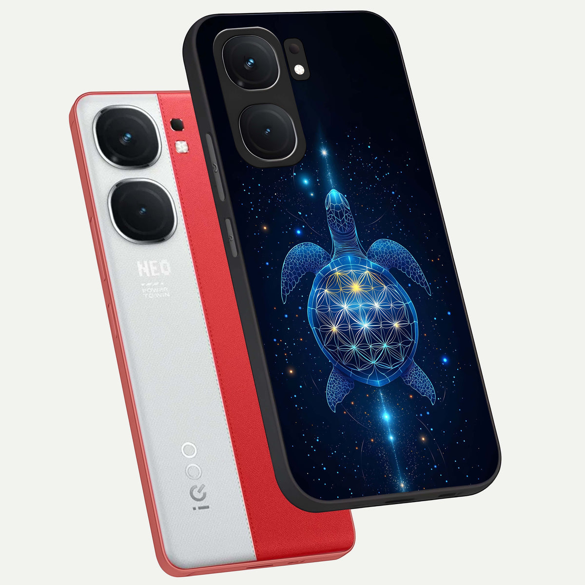  Crimson Blue Turtle phone case For iQOO Neo 9 Pro showing premium glass back cover with detailed artwork
