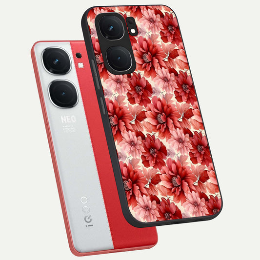  Crimson Love Petals phone case For iQOO Neo 9 Pro showing premium glass back cover with detailed artwork