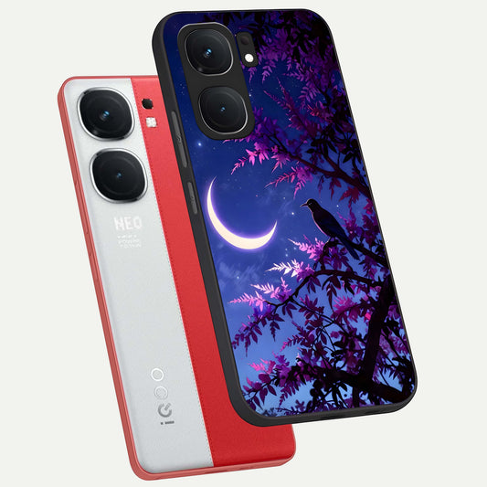 Crow And Moon Scenery phone case For iQOO Neo 9 Pro showing premium glass back cover with detailed artwork