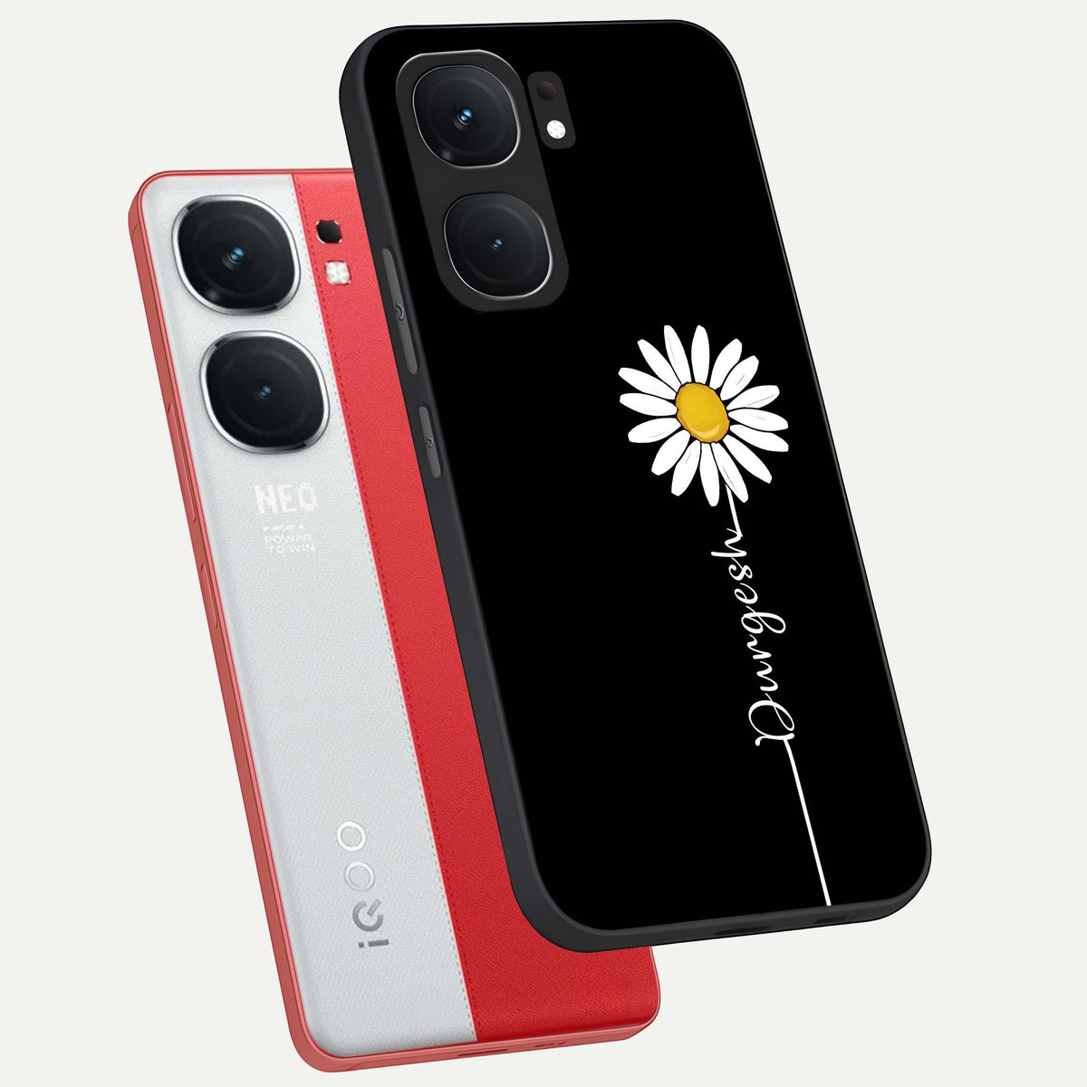  Custom Name White Flower phone case For iQOO Neo 9 Pro showing premium glass back cover with detailed artwork