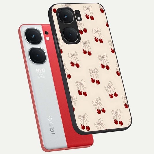  Cute Cherry Pattern phone case For iQOO Neo 9 Pro showing premium glass back cover with detailed artwork