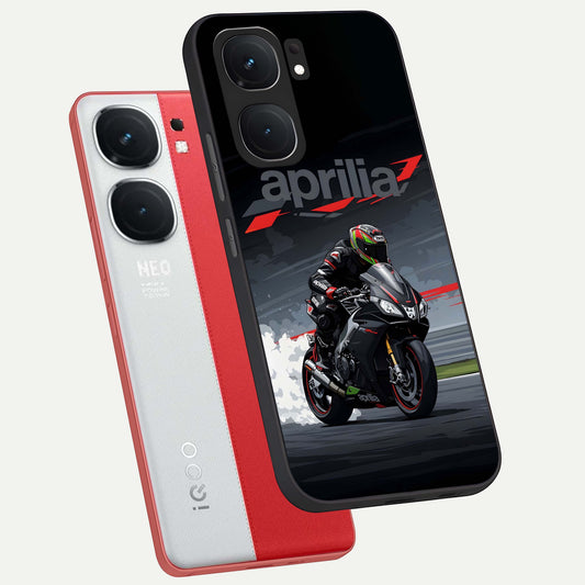  Dark Aprilla phone case For iQOO Neo 9 Pro showing premium glass back cover with detailed artwork