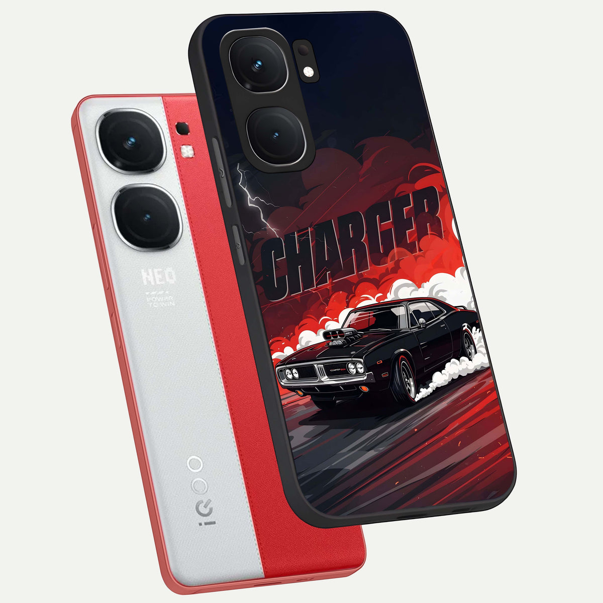  Dark Charger Fury phone case For iQOO Neo 9 Pro showing premium glass back cover with detailed artwork