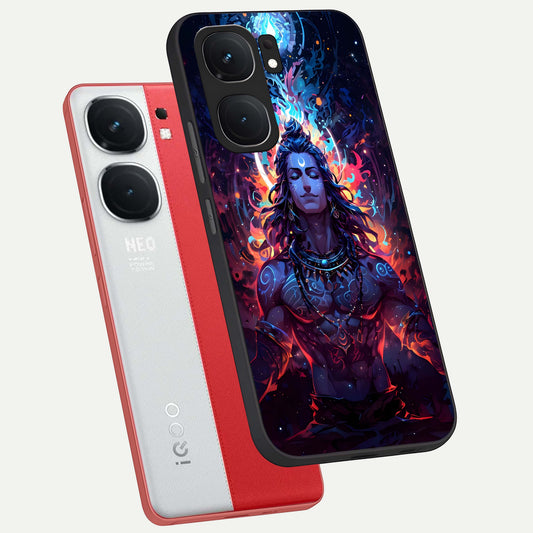  Divine Fire Shiv phone case For iQOO Neo 9 Pro showing premium glass back cover with detailed artwork