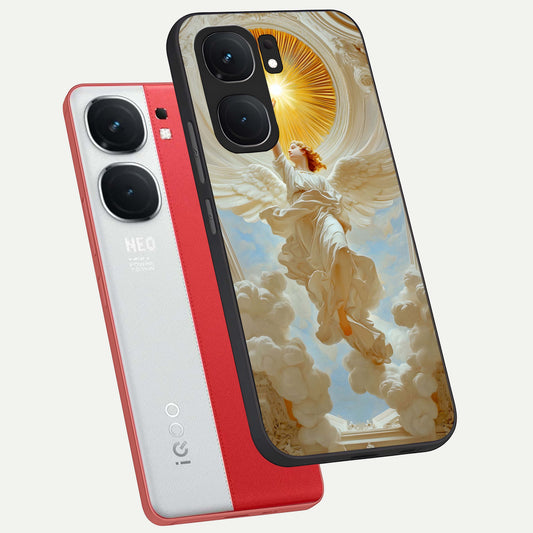 Divine Light Angel phone case For iQOO Neo 9 Pro showing premium glass back cover with detailed artwork