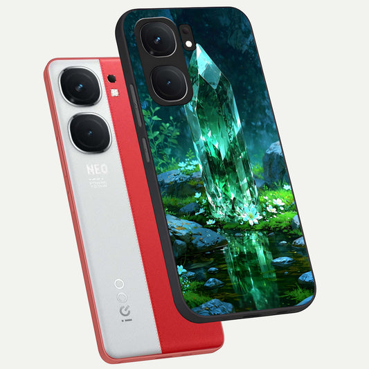  Emerald Light Crystal phone case For iQOO Neo 9 Pro showing premium glass back cover with detailed artwork