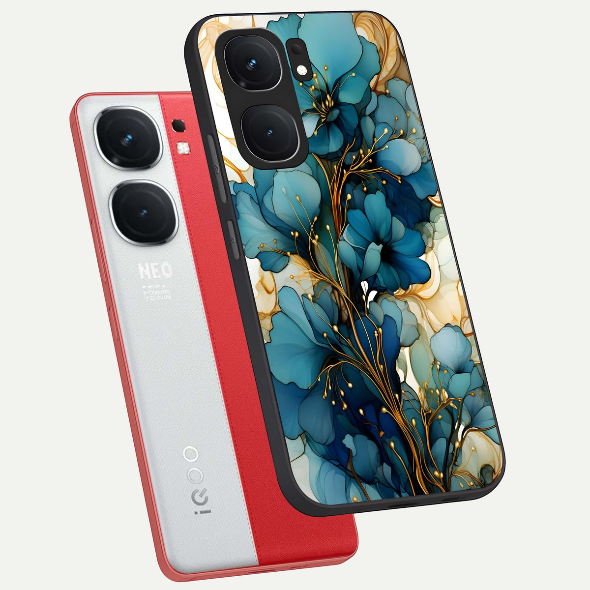  Golden Bloom Symphony phone case For iQOO Neo 9 Pro showing premium glass back cover with detailed artwork