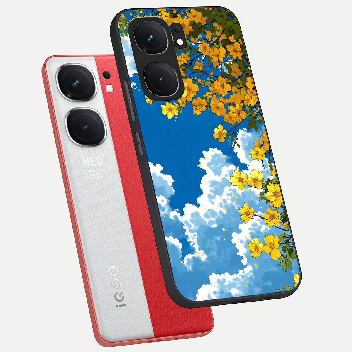  Golden Petal Sky phone case For iQOO Neo 9 Pro showing premium glass back cover with detailed artwork