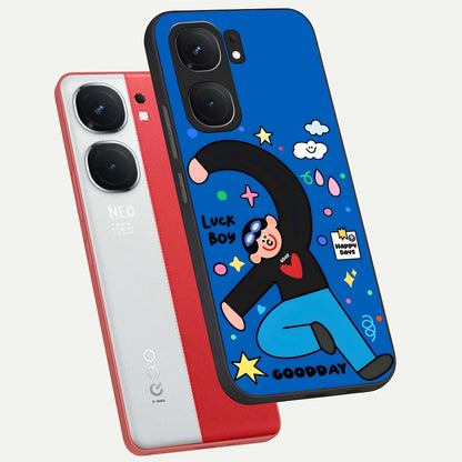  Happy Luck Vibe phone case For iQOO Neo 9 Pro showing premium glass back cover with detailed artwork