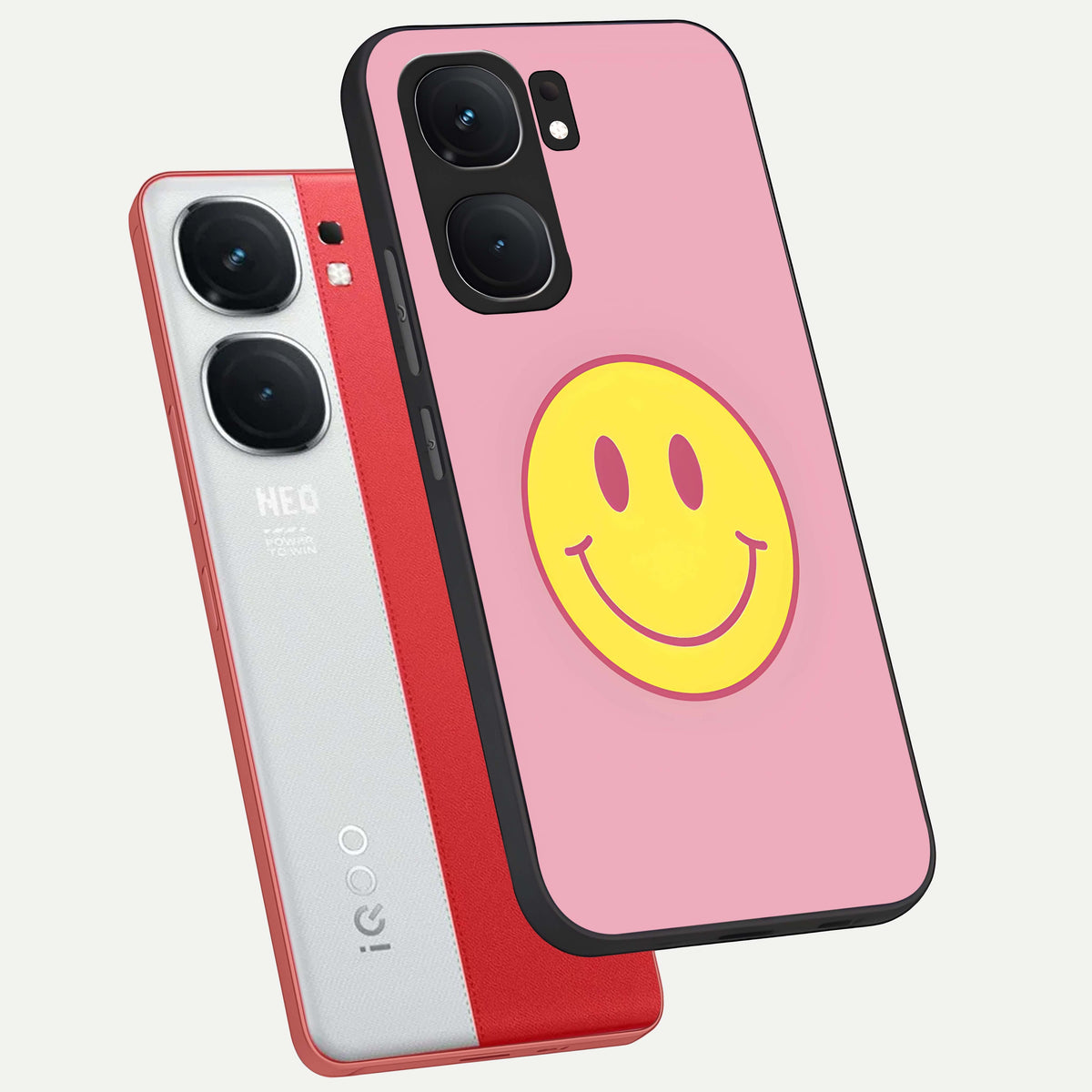  Happy Pink Mood phone case For iQOO Neo 9 Pro showing premium glass back cover with detailed artwork