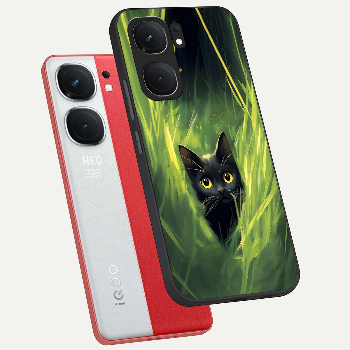 Hidden Cat Whisper phone case For iQOO Neo 9 Pro showing premium glass back cover with detailed artwork