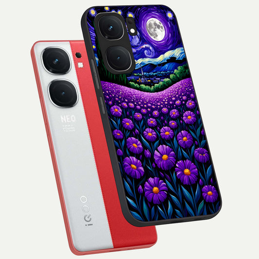  Lavender Moon Field phone case For iQOO Neo 9 Pro showing premium glass back cover with detailed artwork